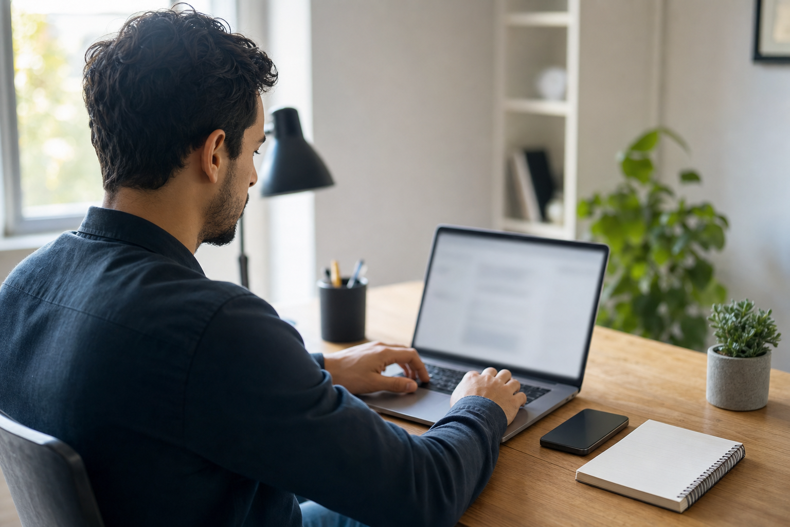 Ondernemer werkt met online tools op laptop